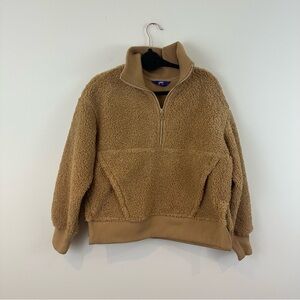 JoyLab Tan Quarter Zip-Up Sherpa Sweater Size Medium
